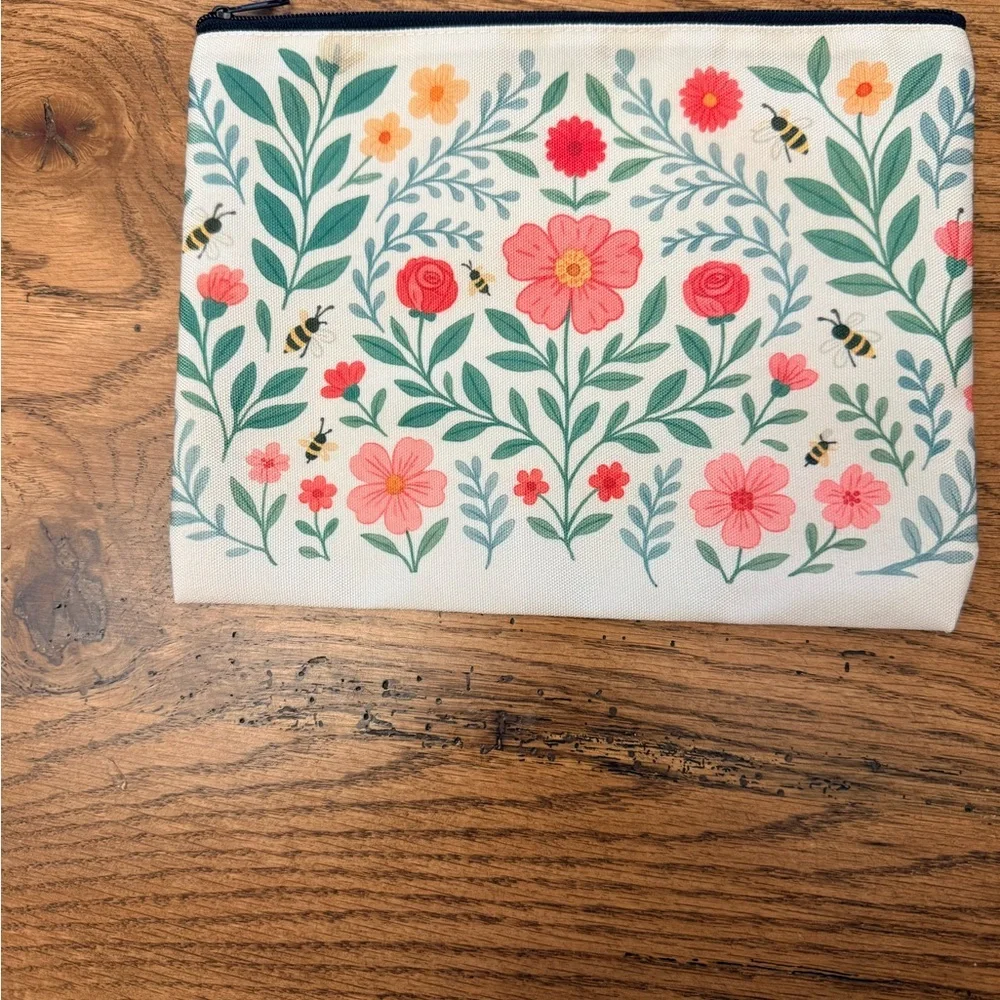 Beautiful Floral Canvas Pouch with Bees
